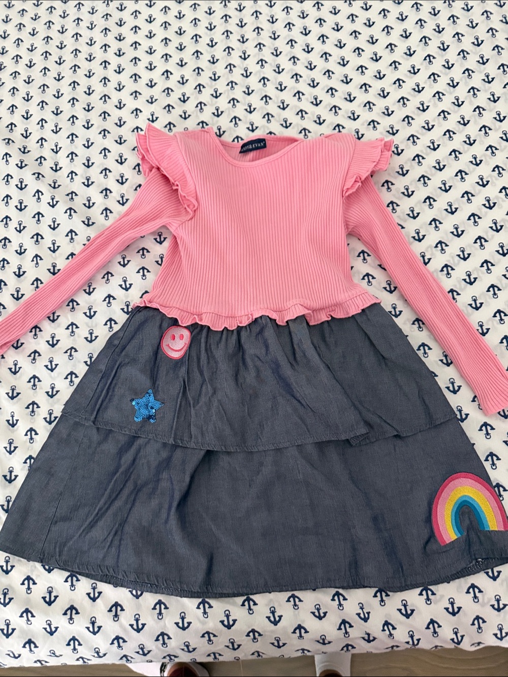 Andy & Evan Pink Top with Charcoal Tiered Skirt Dress
